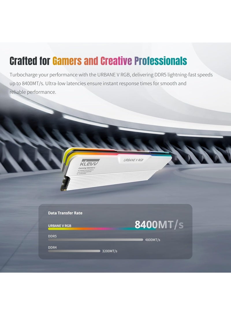 klevv ذاكرة رام كليڤ URBANE V RGB DDR5 سعة 32GB (2x16GB) بتردد 6000MHz CL30 A-DIE 1.35V لألعاب الكمبيوتر بشريحة SK Hynix ودعم XMP 3.0 / جاهز AMD Expo (KD5AGUA80-60A300M) - Image 2